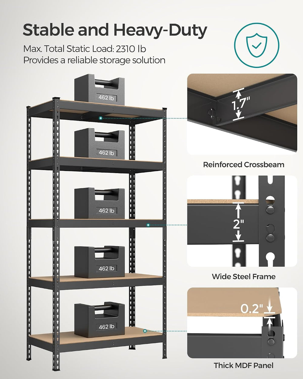 SONGMICS 5-Tier Storage Shelves, Load 2310 lb, Garage Storage, Boltless Assem...