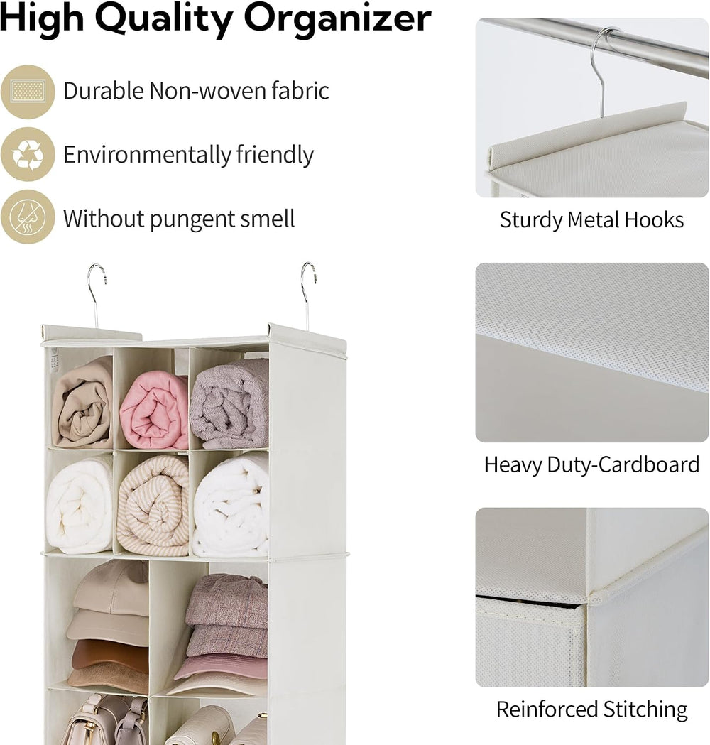 GRANNY SAYS Hanging Closet Organizer, 3 Drawers, 6 Shelves, Beige