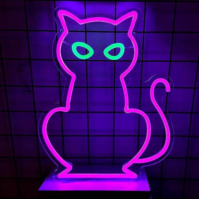 Cat Neon Signs for Wall Decor, Purple Cat LED Neon Sign USB Powered, Hallowee...