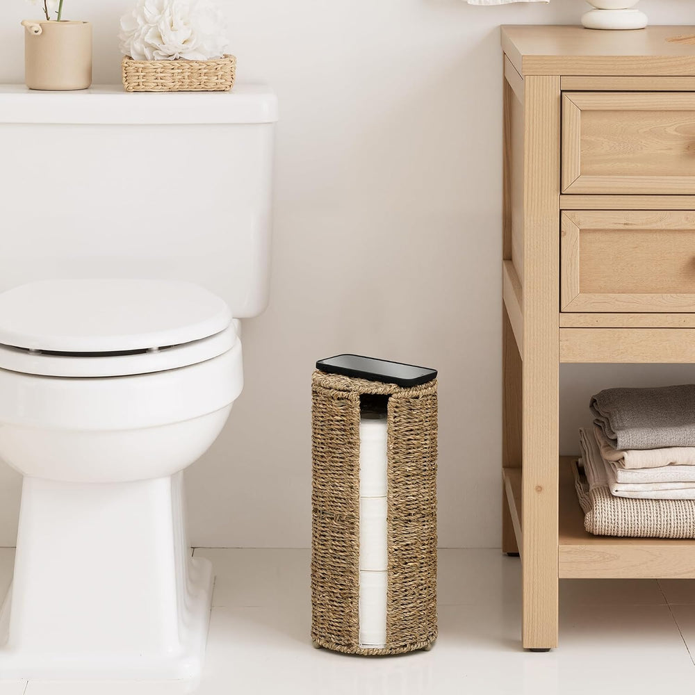 StorageWorks Seagrass Free Standing Toilet Paper Holder Stand for Bathroom, 3...