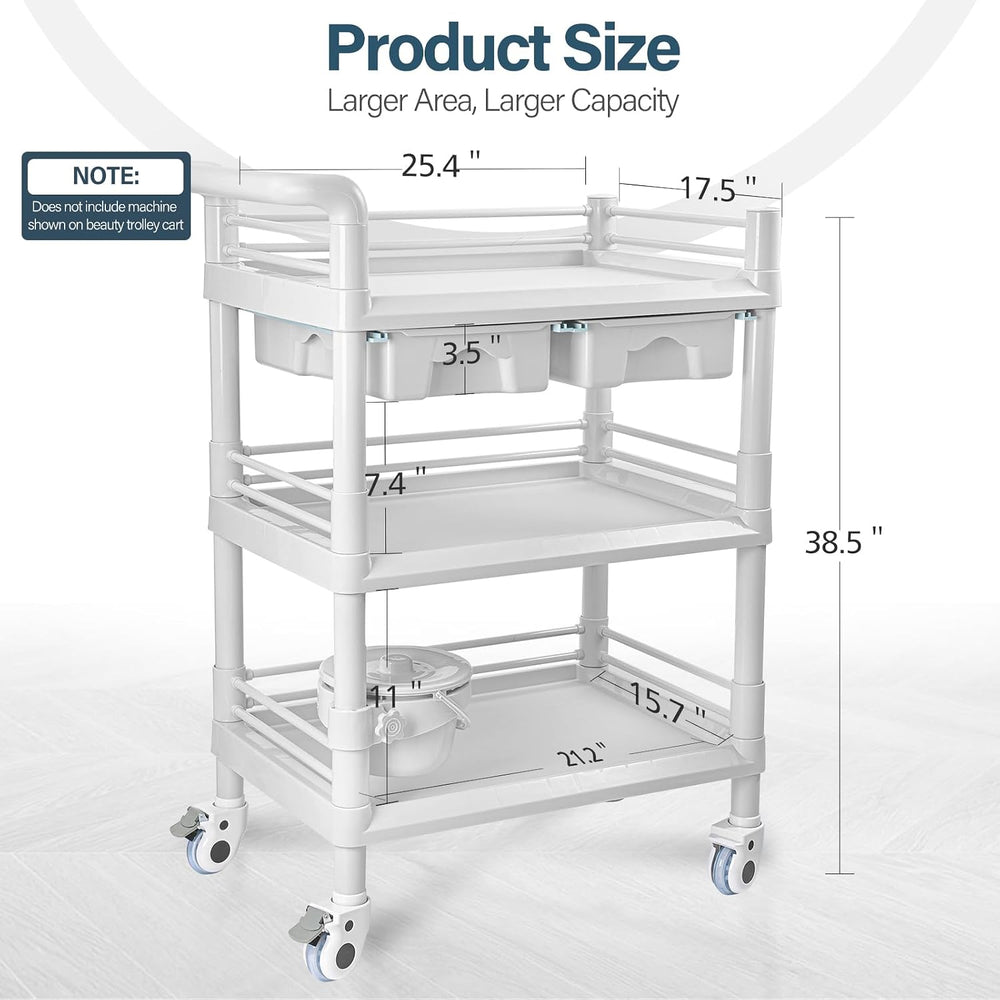 Beauty Salon Trolley Cart, Esthetician Cart with Wheels & Bucket and 2 Bi...
