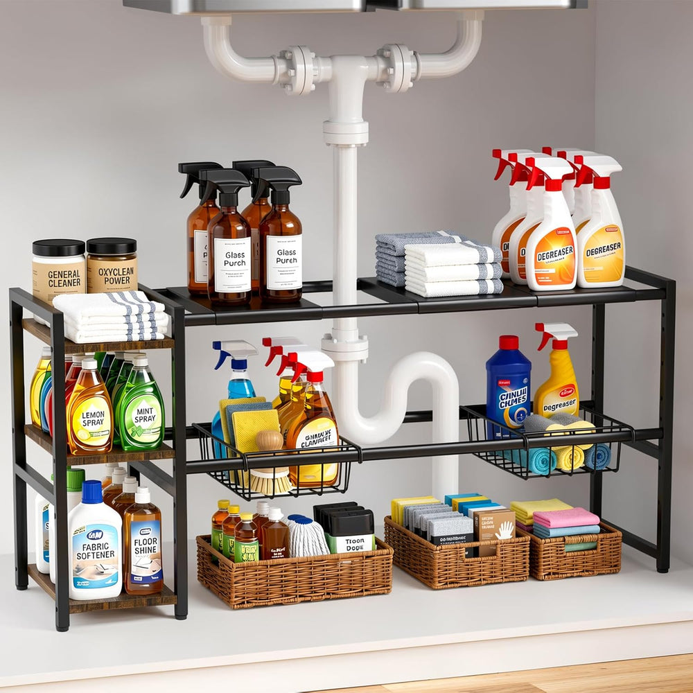 Housolution Expandable Under Sink Cabinet Organizer Rack and Storage Shelf