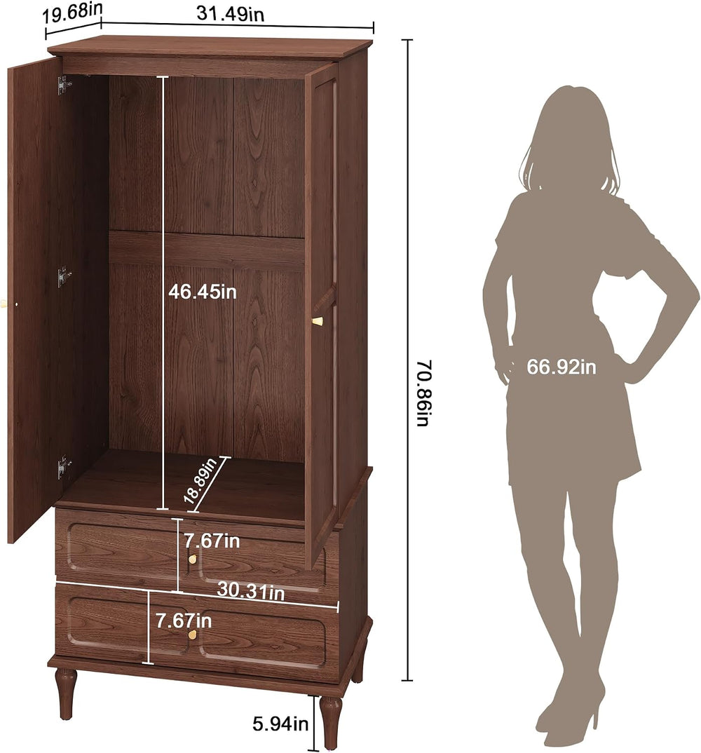 71" Wardrobe Closet Mid-Century Modern Style,Brown