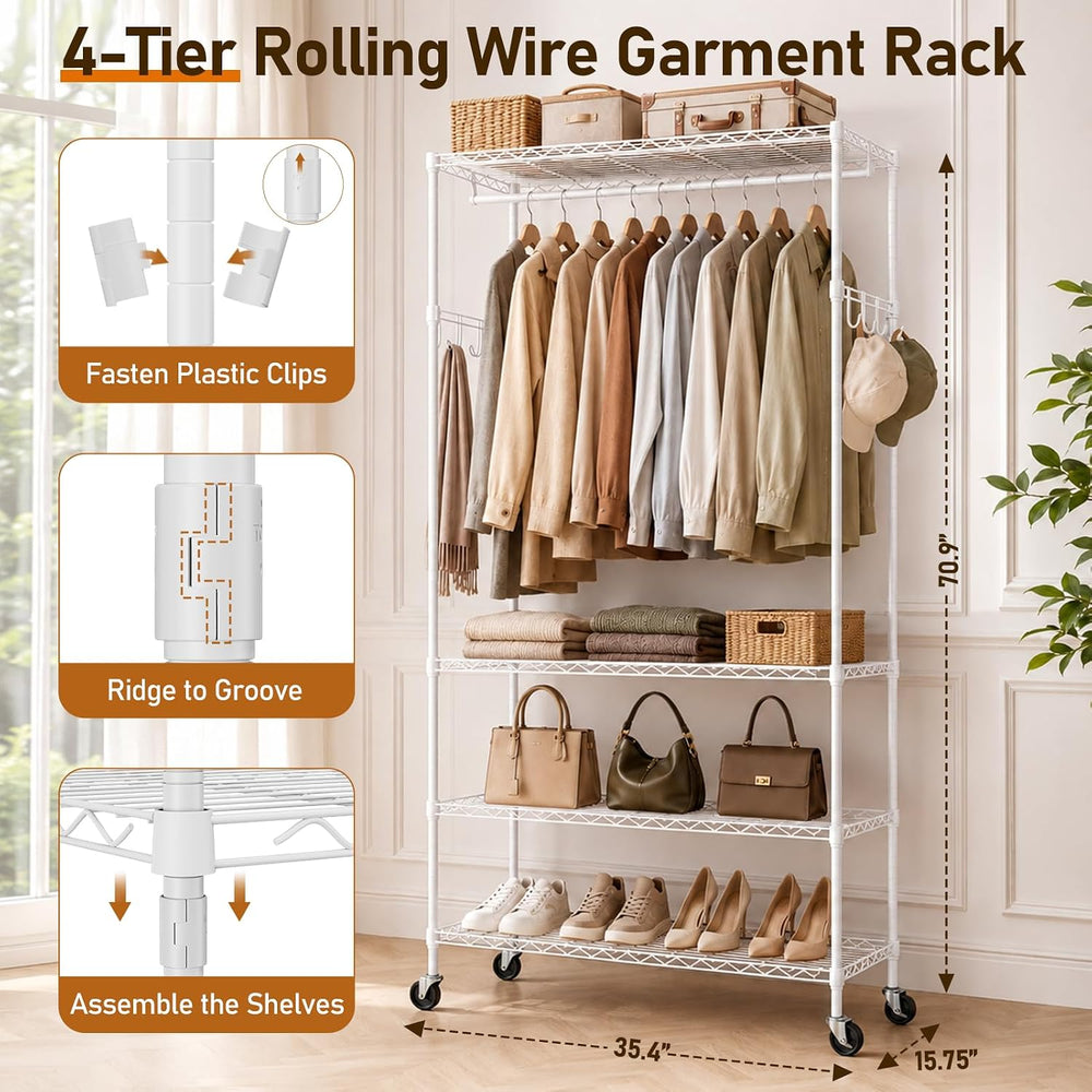 Rolling Clothes Rack for Portable Closet Organizers and Storage