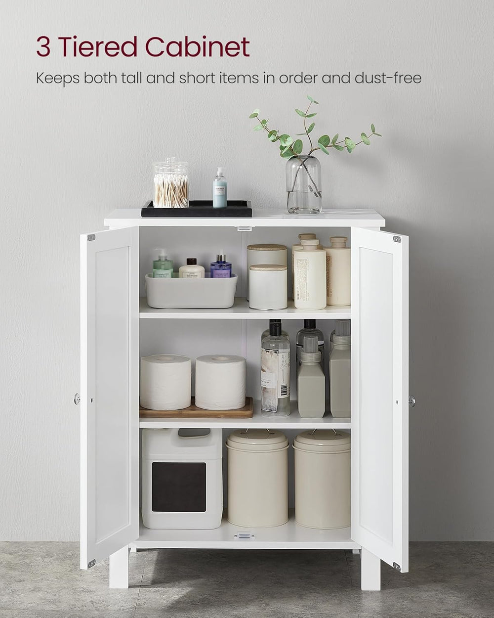 VASAGLE Bathroom Floor Storage Cabinet, Adjustable Shelves, Cloud White