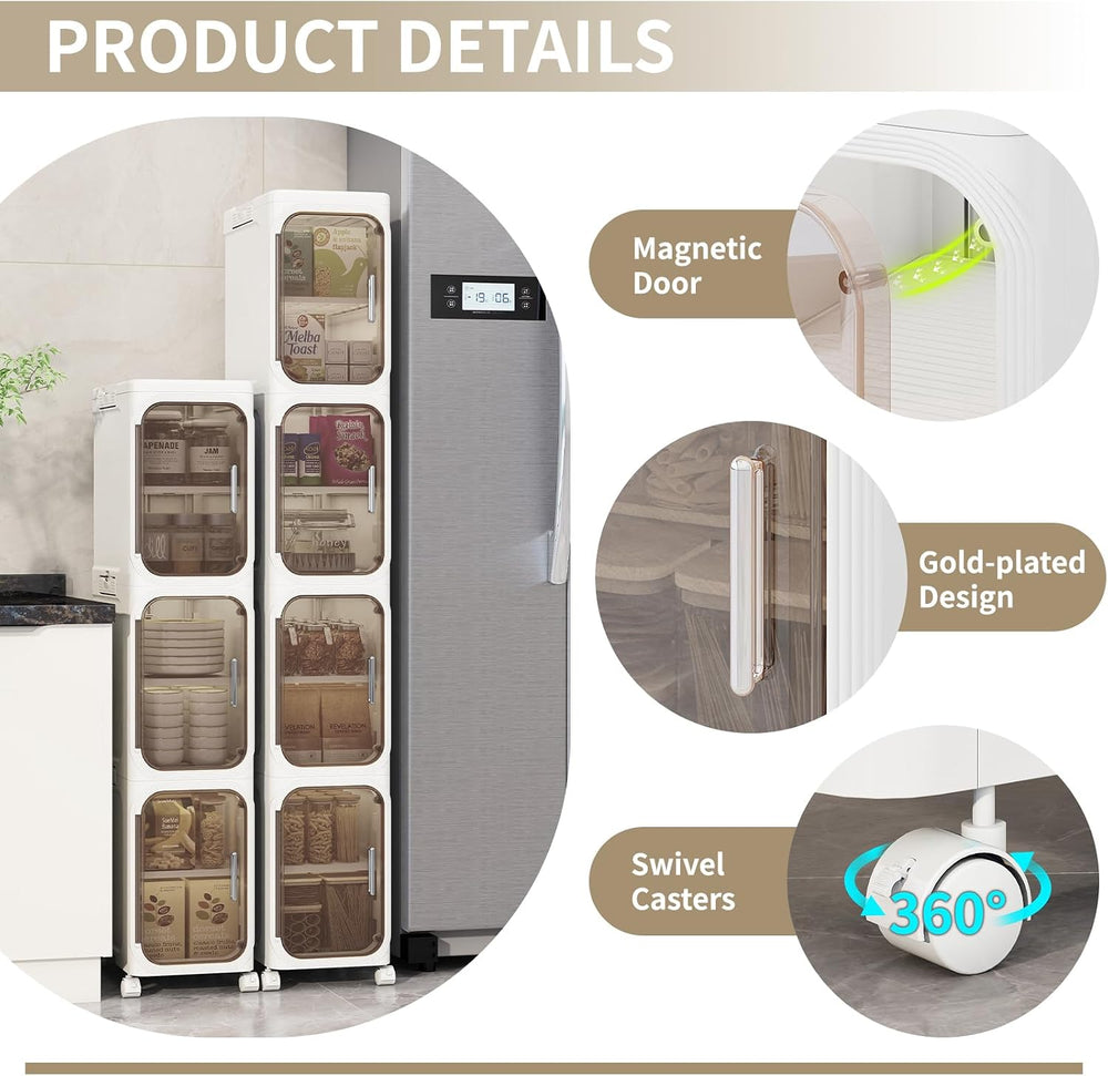 3 Tier Slim Bathroom Storage Cabinet, Foldable and Movable, White