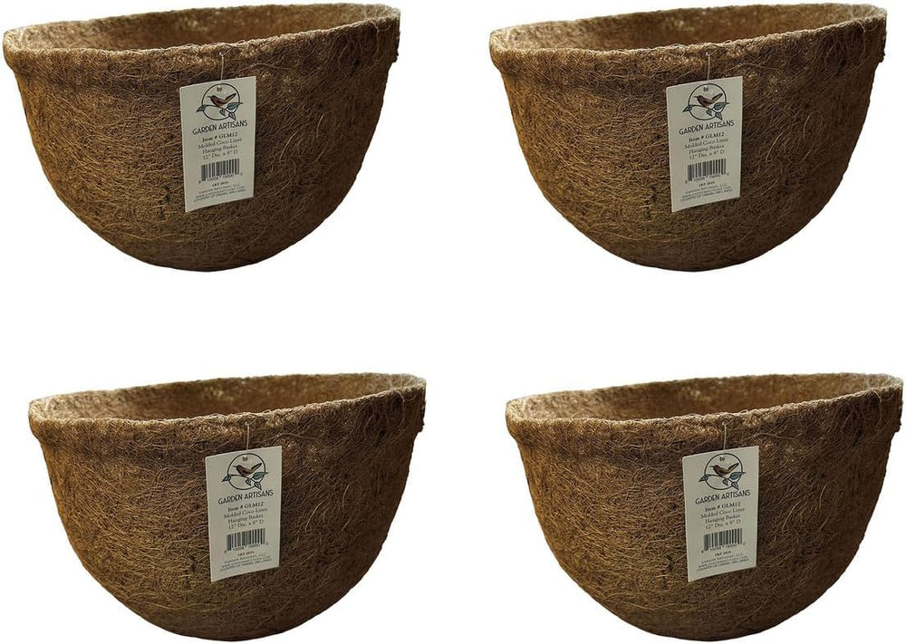 12in x 8in Round Molded Coco Liner for Hanging Basket Planter 4PK