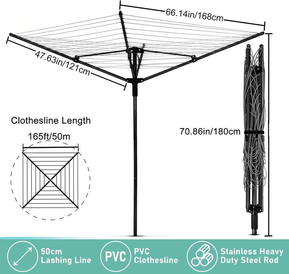 Nisorpa Outdoor Umbrella Drying Rack,12 Lines with 165 Feet Umbrella Clothesl...