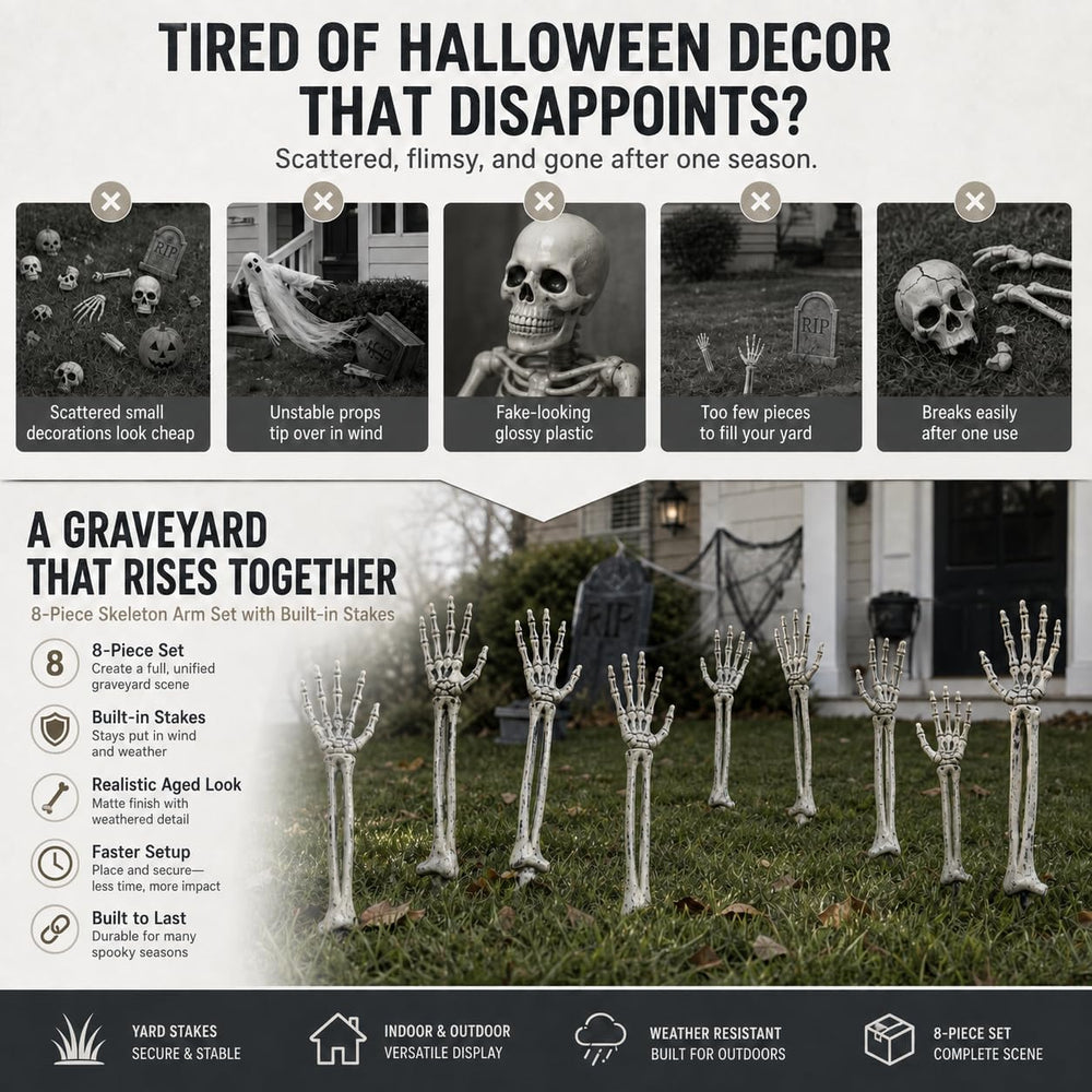 Halloween Decorations Outdoor, 8 Pcs Skeleton Arms Yard Stakes,17.7in