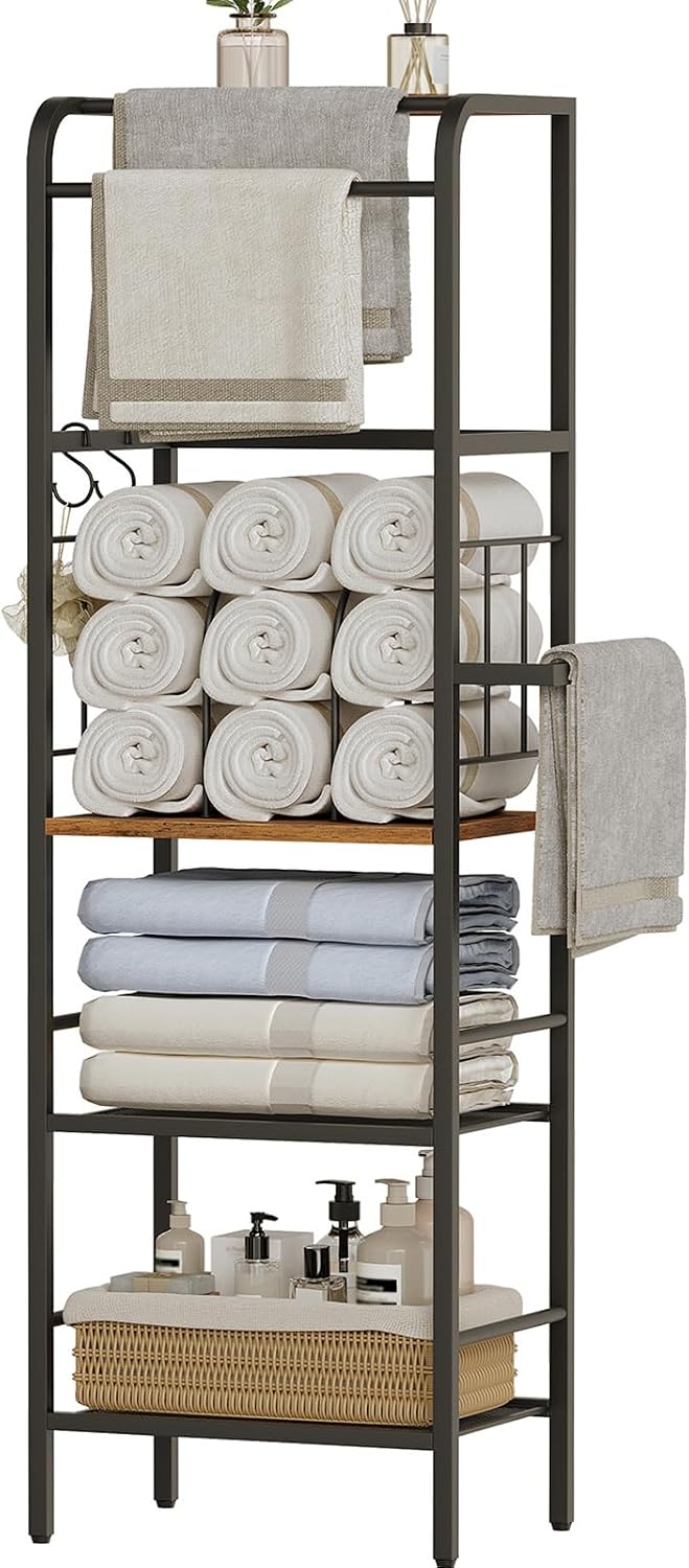 HOOBRO 4-Tier Freestanding Towel Rack with Storage Shelf for Bathroom