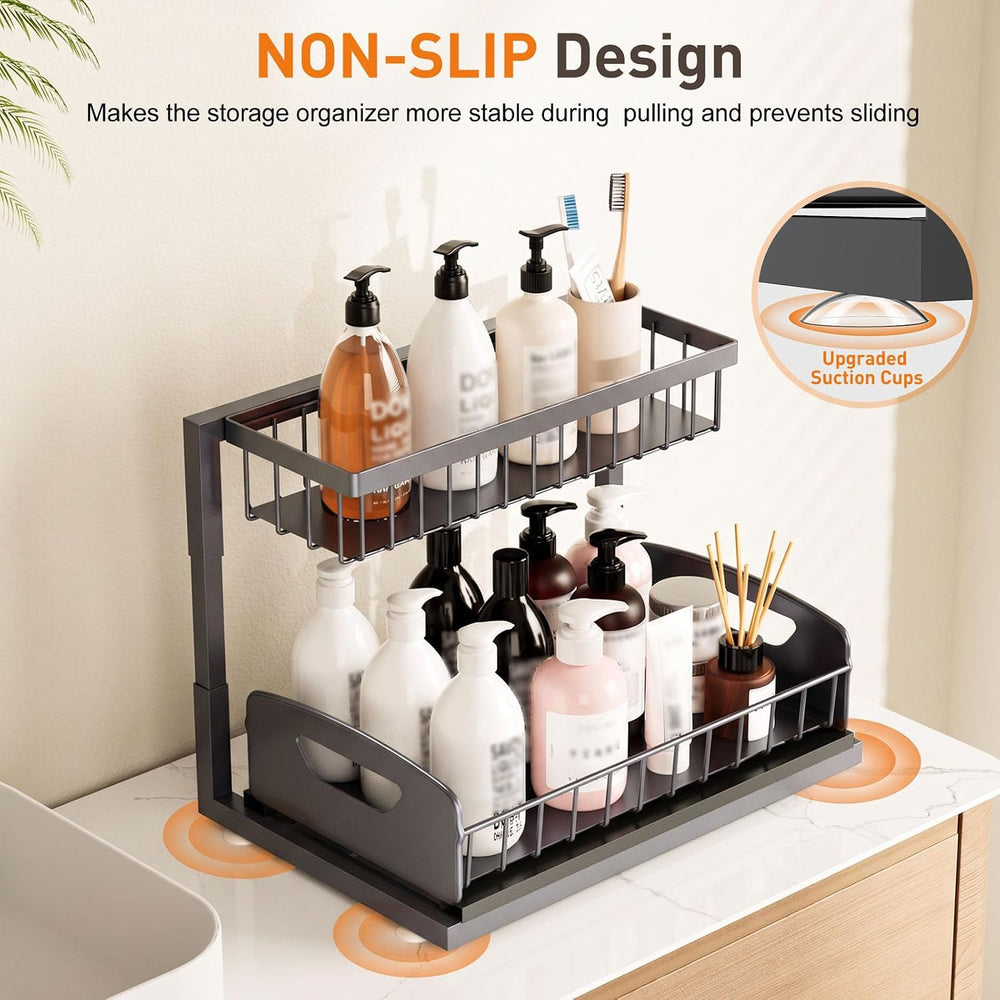 Under Kitchen Sink Organizer, Metal Pull Out Bathroom Organizers and Storage,...