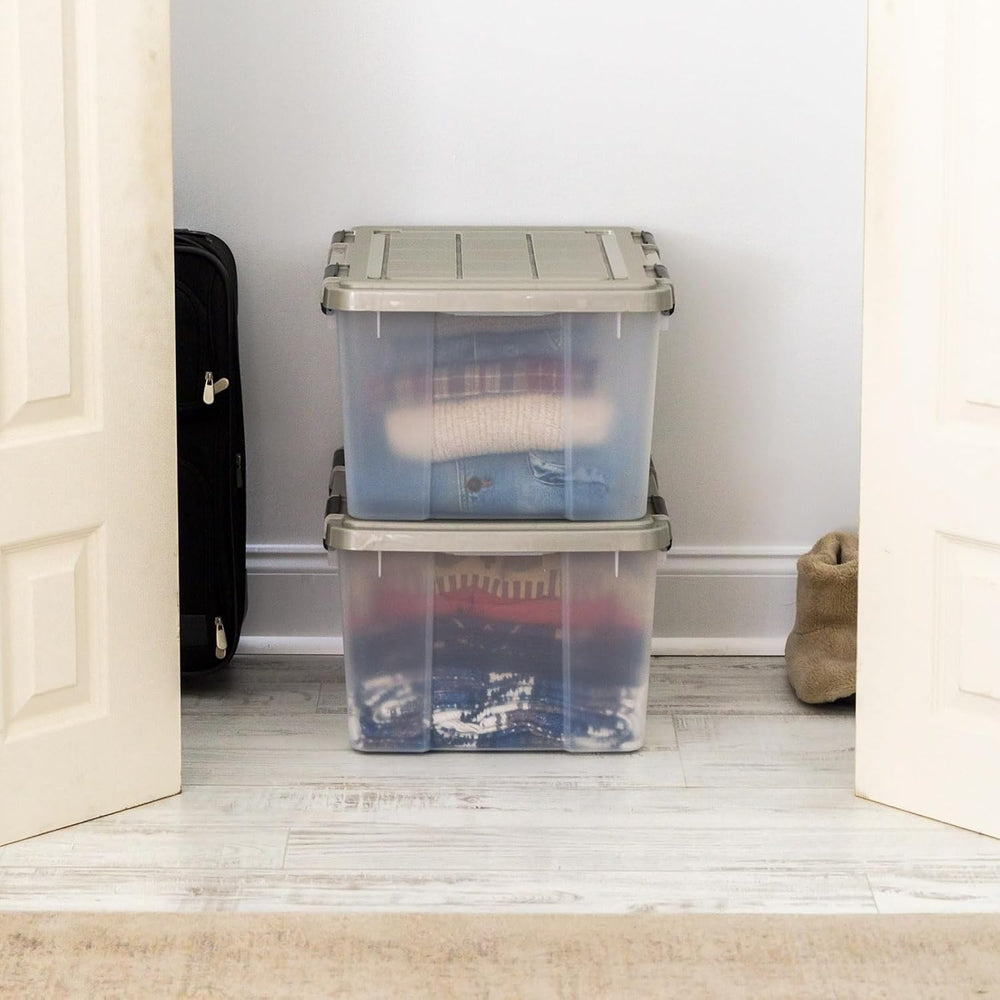 IRIS USA 2-Pack 44 Qt Storage Bins with Gasket Lids, Clear/Chrome