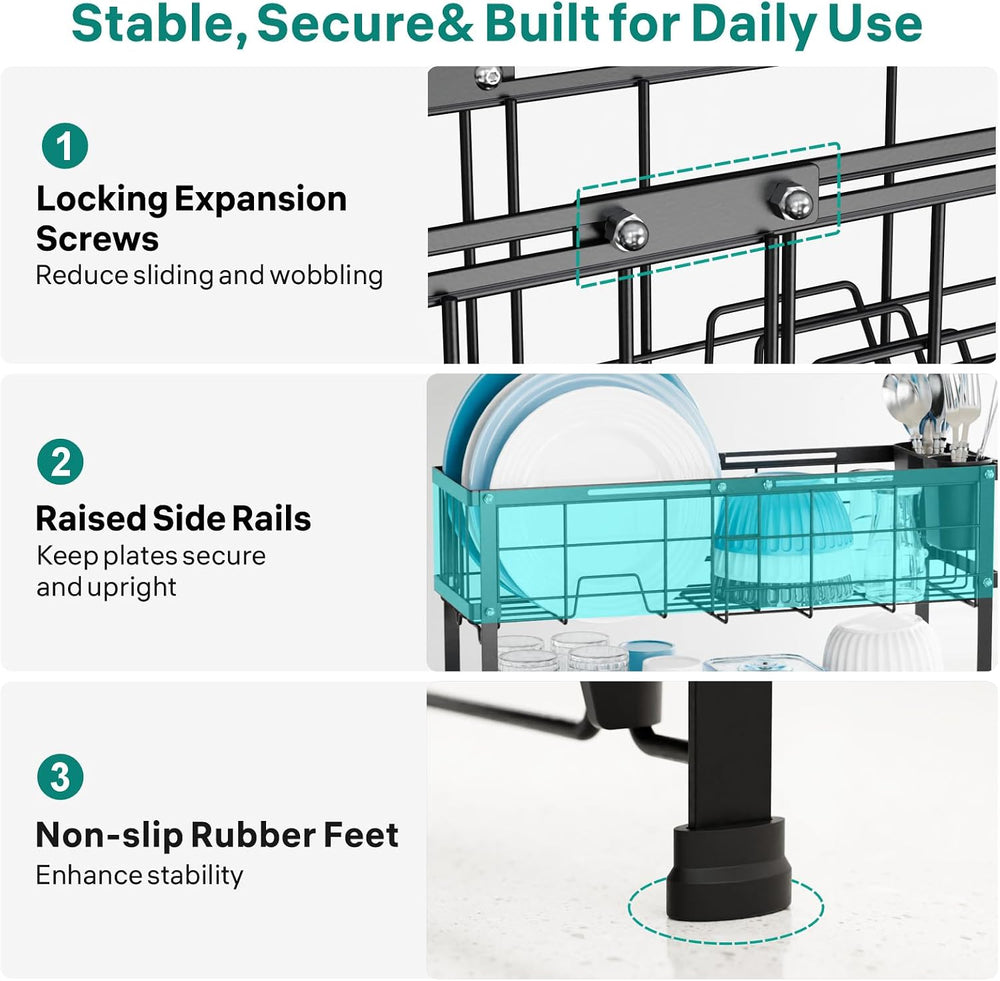GSlife Narrow 2 Tier Dish Drying Rack - Expandable for Small Kitchens & RVs