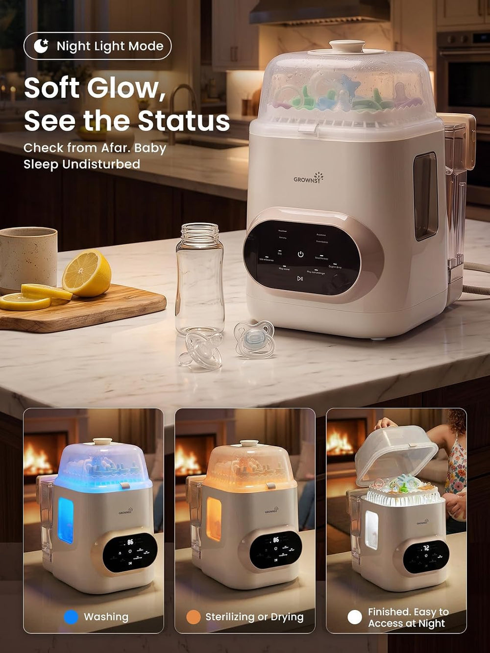 GROWNSY EaseClean Pro Bottle Washer & Sterilizer & Dryer, Visible Cle...