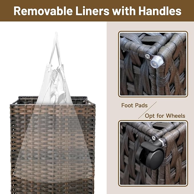 70L Slim Laundry Hamper with Lid & Wheels, 2-Park Rolling Laundry Basket ...