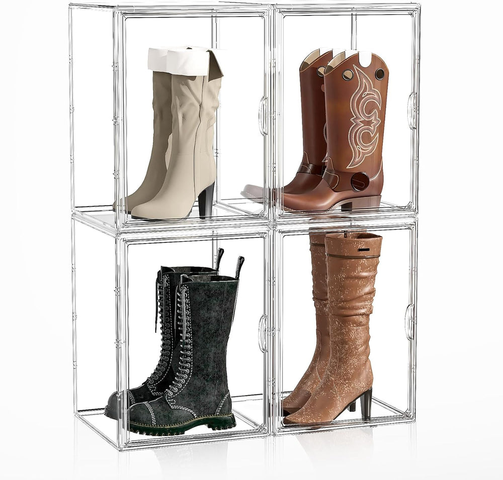 Stackable Boot Storage Organizer Tall Boot Storage Box, 4 Pack