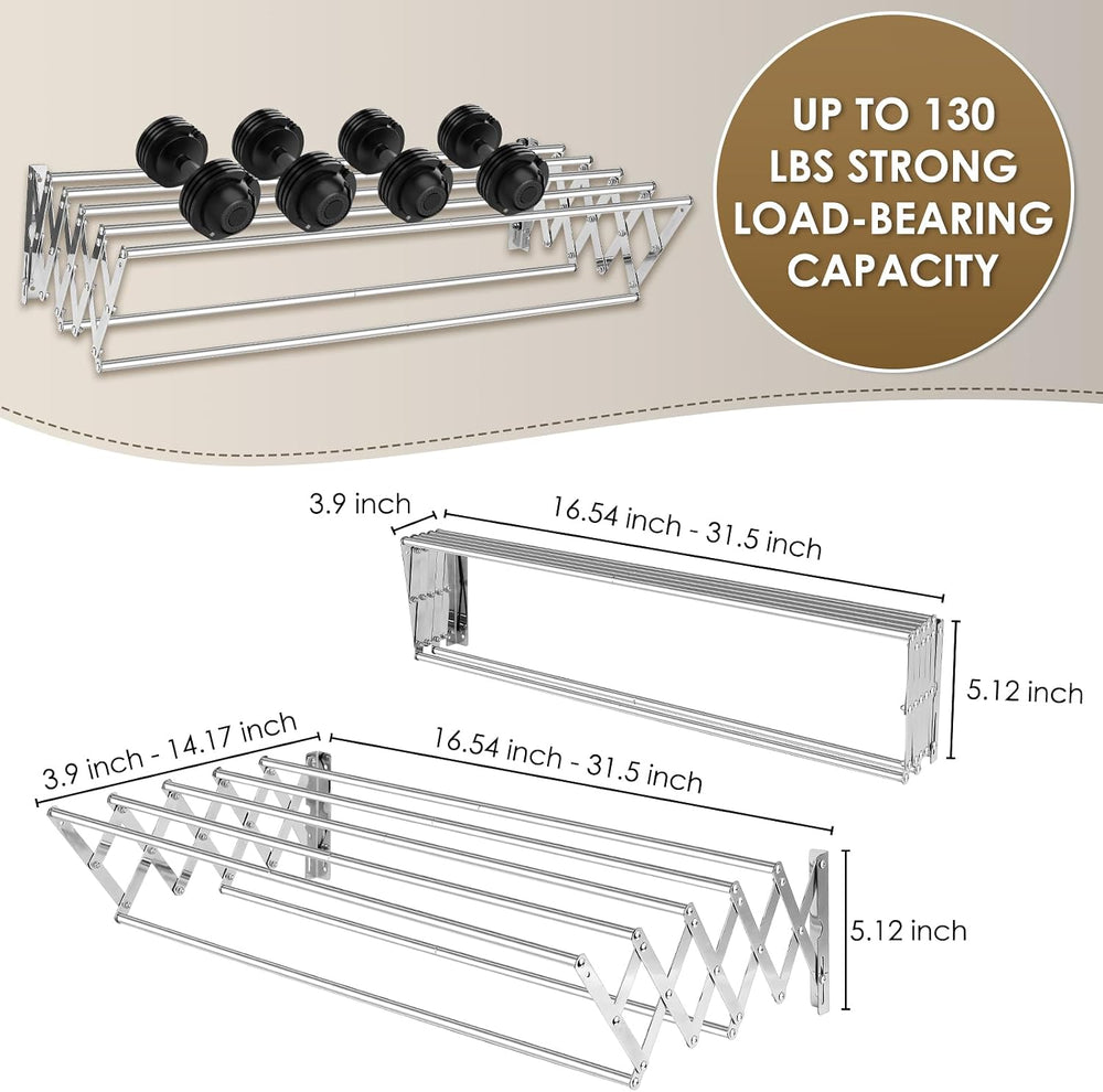 XL-31.5" Wall Clothes Drying Rack, Retractable Mounted Rack Silver