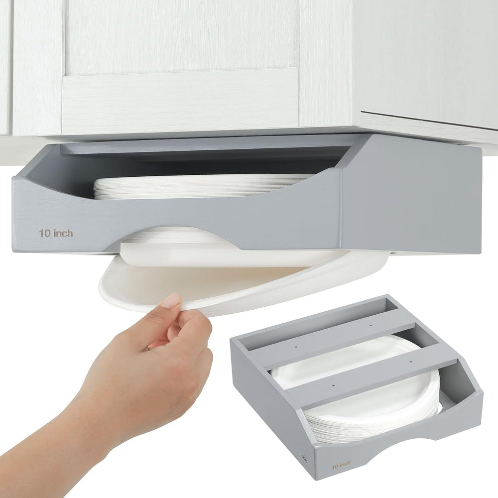 10-inch Paper Plate Dispenser Under Cabinet, Bamboo Paper Plate Holders, Kitc...
