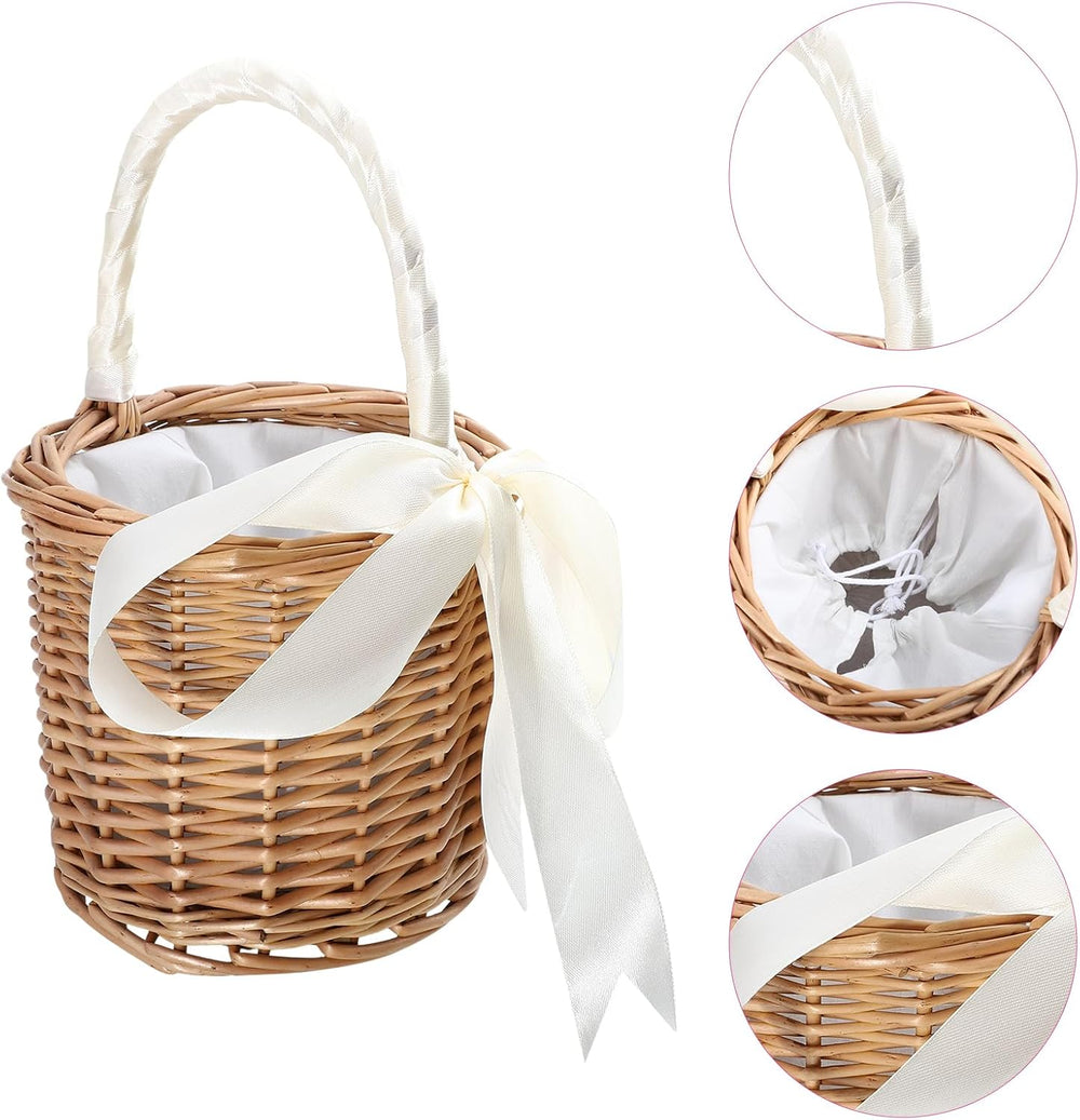 Angoily Handwoven Wicker Wine Basket with Liner Portable Picnic Basket Woven ...