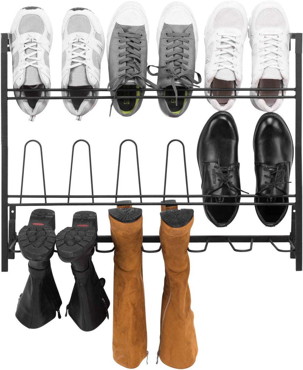 MyGift Black Metal Wall Mounted Shoe Rack Organizer, Holds 9 Pairs