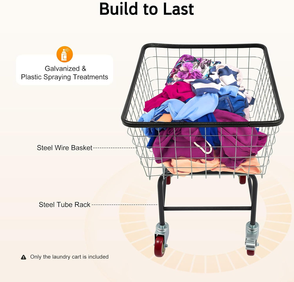 4.5 Bushel Steel Wire Laundry Cart, Commercial Wire Laundry Basket with Wheel...