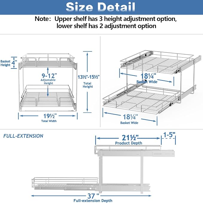 LOVMOR 2 Tier Individual Pull Out Cabinet Organizer 19½" W x 21½" D...