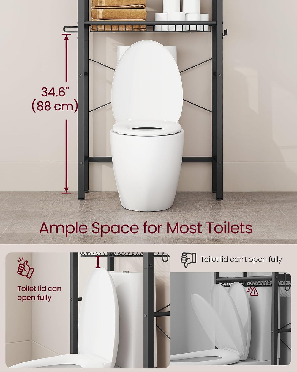 VASAGLE 4-Tier Over the Toilet Storage, Adjustable Shelves, Basket, 68.1'...
