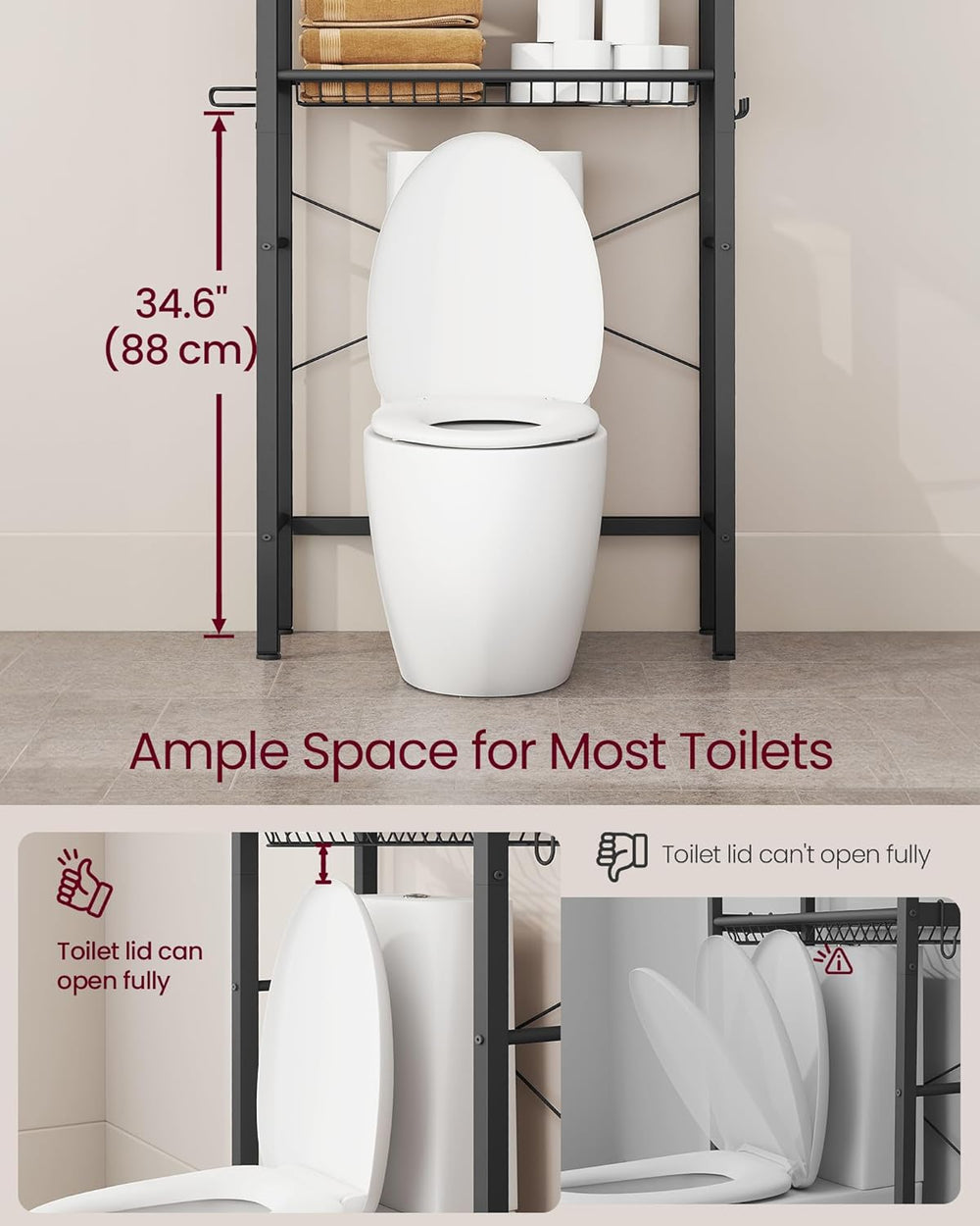 VASAGLE 4-Tier Over the Toilet Storage, Adjustable Shelves, Basket, 68.1'...