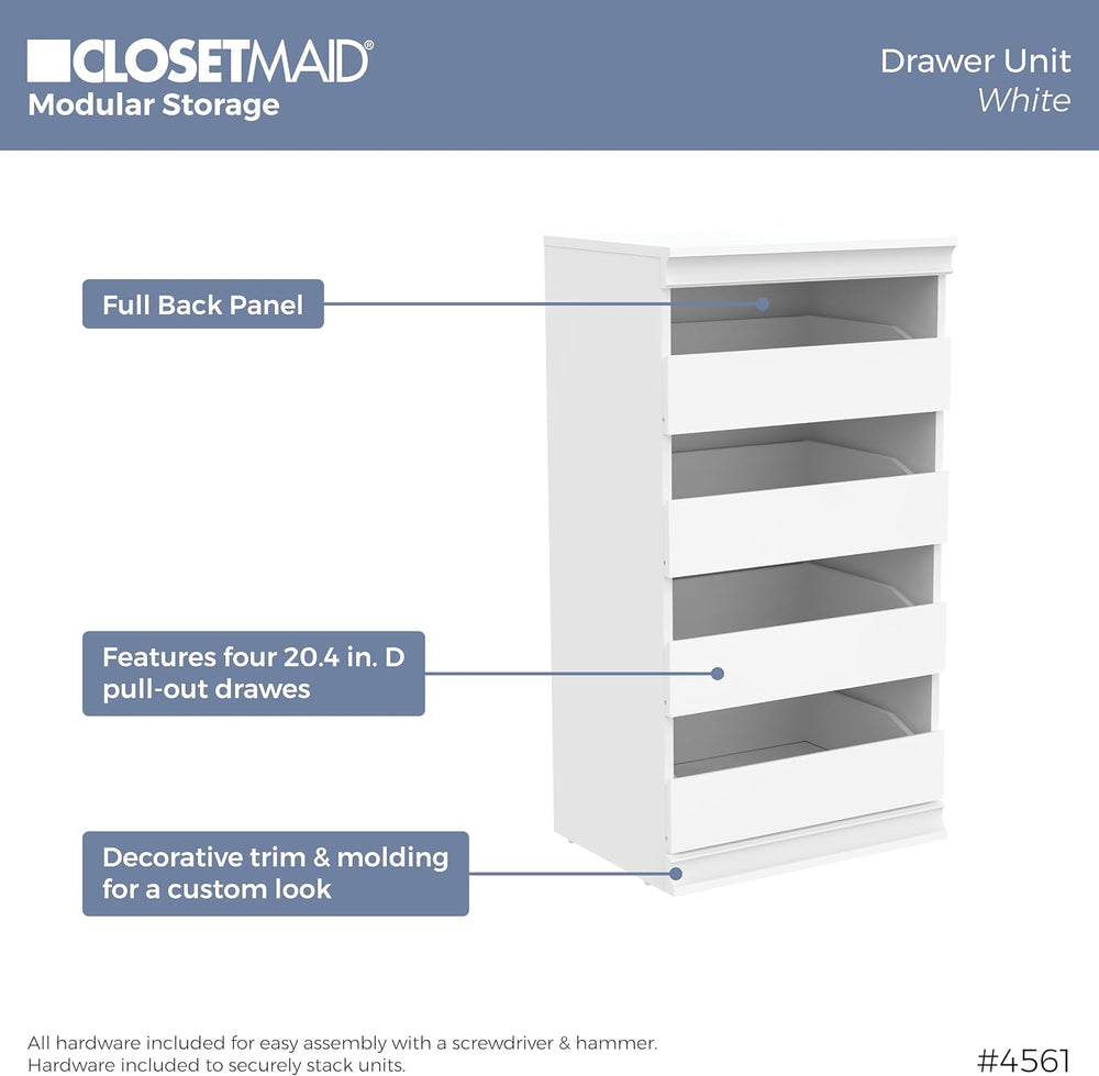 ClosetMaid Modular Storage 21.38-inch W 3-Shelf 4-Drawer Tower Wood Closet Sy...