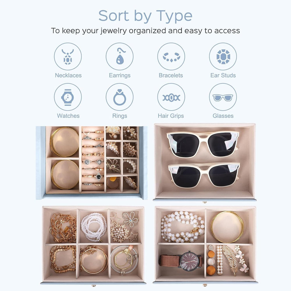 Dajasan Large Jewelry Box Organizer, Jewelry Storage Organizer with 3 Drawers...