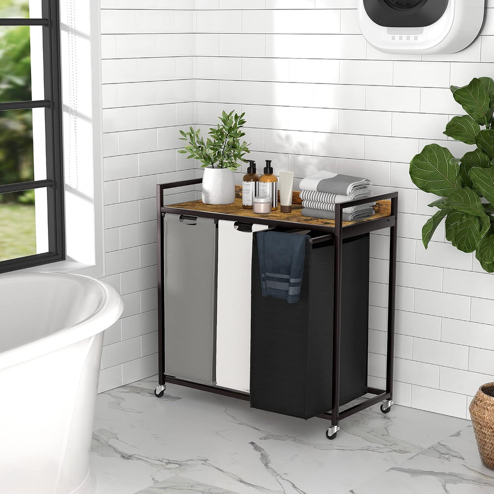 Herture Laundry Hampers with Shelf, Laundry Basket 3 Section, Laundry Sorter ...