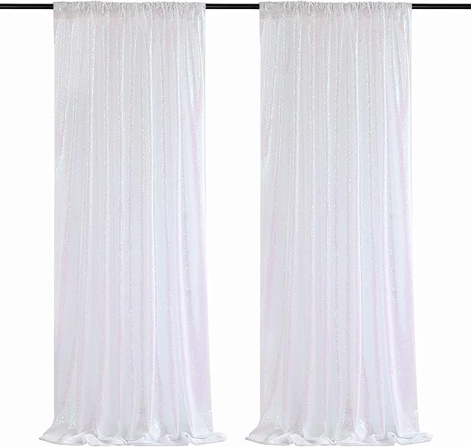 Poise3EHome White Iridescent Sequin Backdrop Curtains,4 Panels 2FTx8FT Glitte...