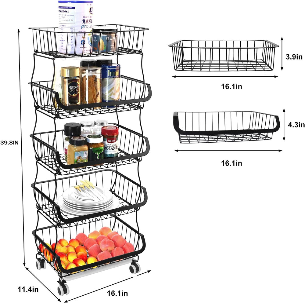 Stackable Storage Baskets 4 Tiers Wire Organizer Basket with Lockable Univers...