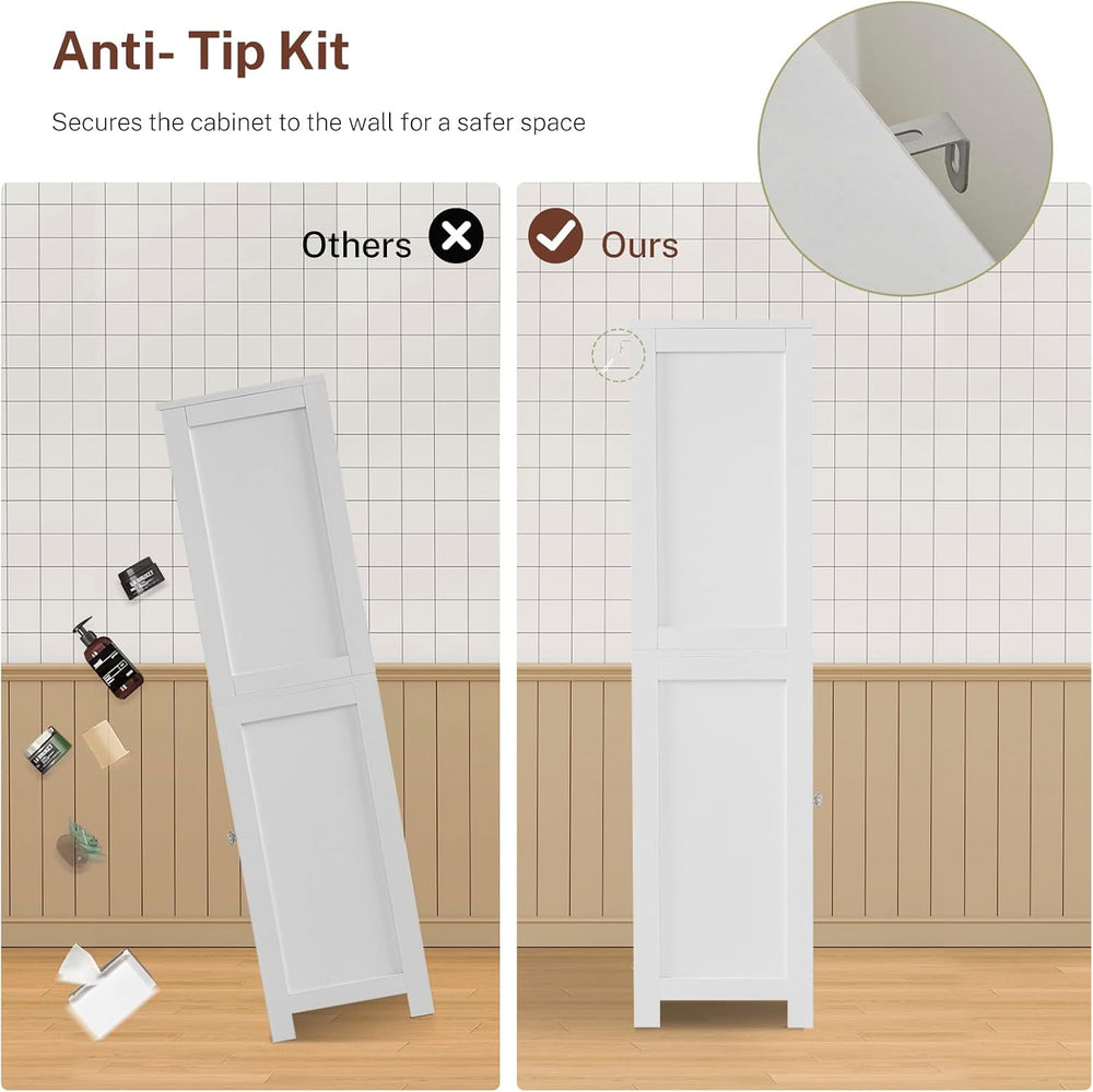 Iwell Tall Bathroom Cabinet, Storage Cabinet with Adjustable Shelves, Bathroo...