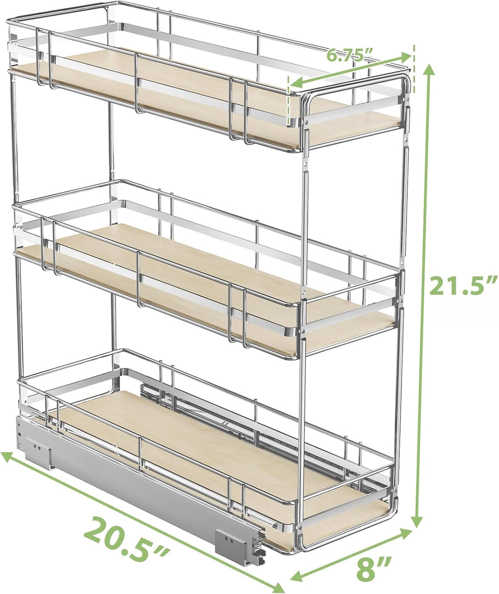ROOMTEC 3-Tier Pull Out Cabinet Organizer Spice Rack for Narrow Cabinet 8&quo...