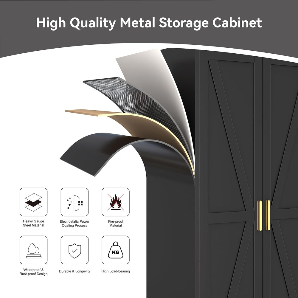 71" Metal Storage Cabinet, Tall Utility Closet Cabinet with Hanging Rod,...