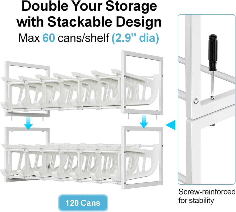 Can Organizer for Pantry - Auto-Rolling, Expands to Hold 60 Cans