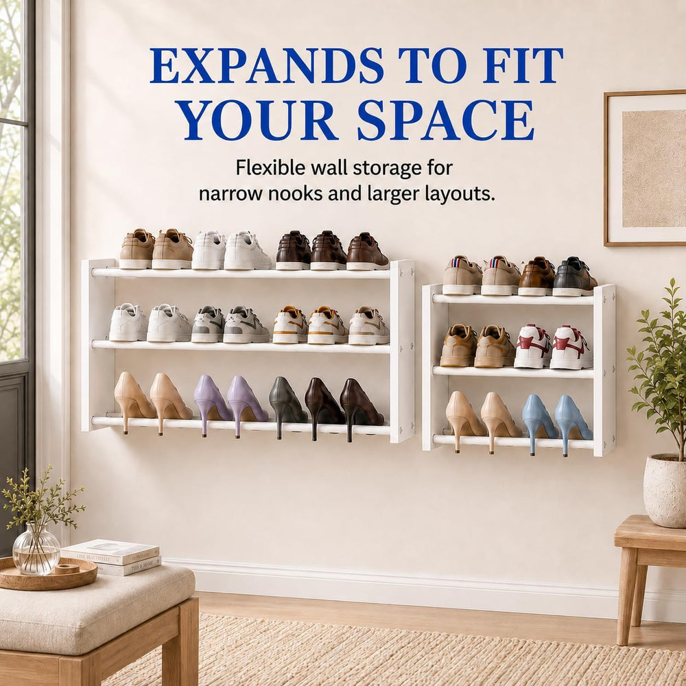 3 Pack 3 Tier Wall Mounted Shoe Rack, 17"-30"Adjustable Hanging Sho...