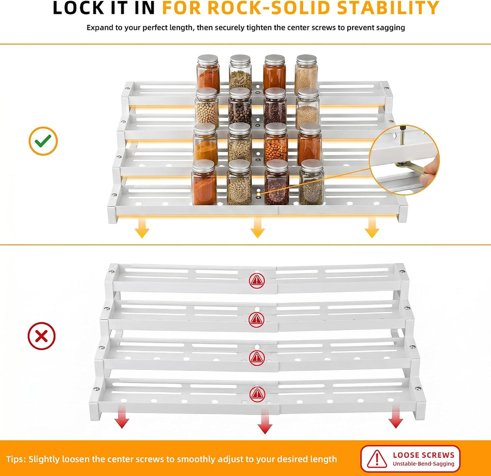 Expandable Spice Rack Organizer for Cabinet, 4-Tier Metal Shelf