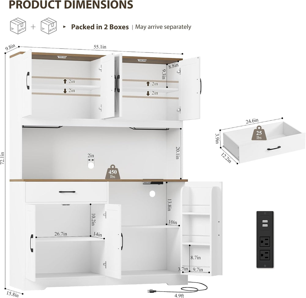 HOSTACK 55" W Kitchen Pantry Storage Cabinet, 72" Tall Hutch Cabine...