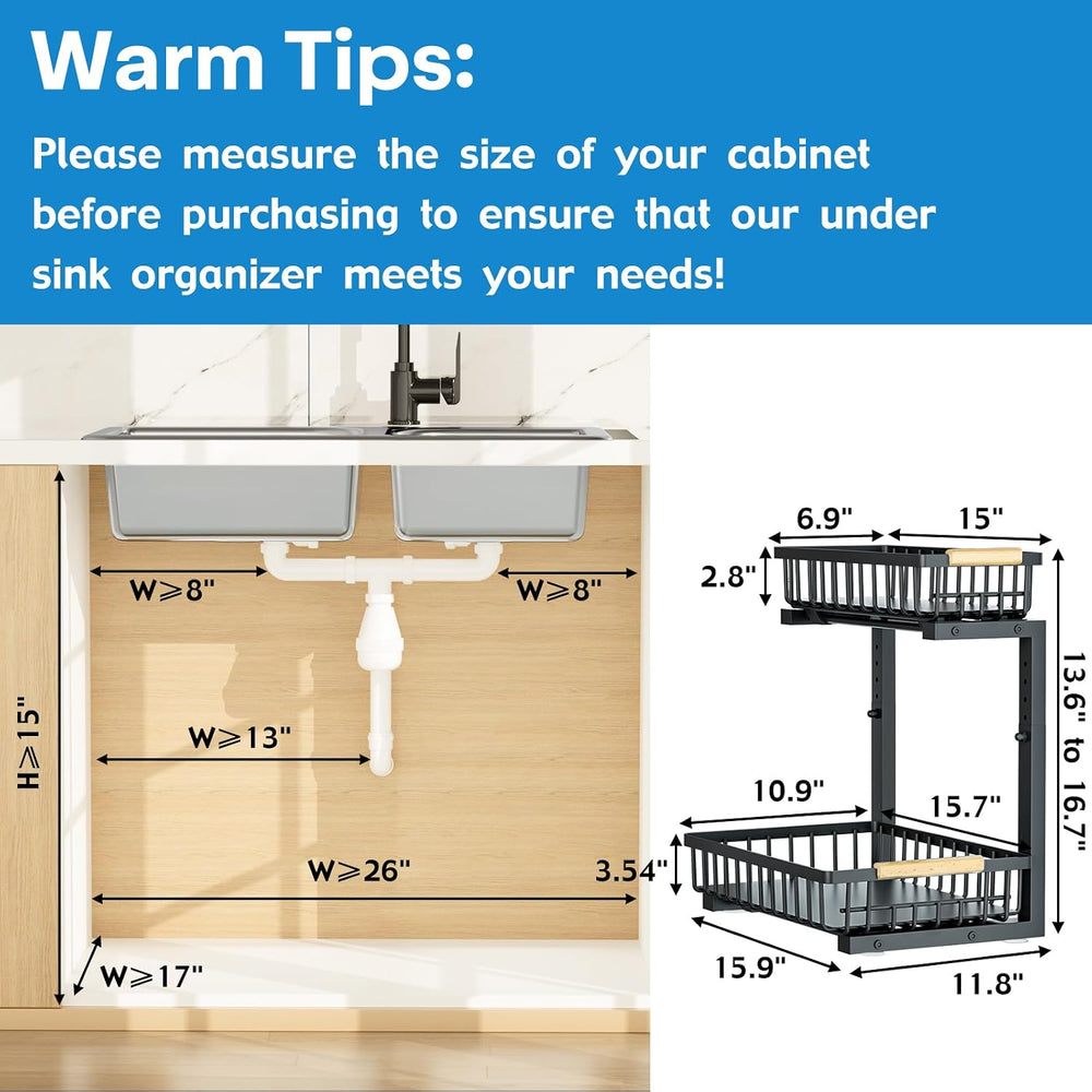 2Pcs Under Sink Organizer, 2-Tier Pull Out Under Sink Organizers and Storage,...
