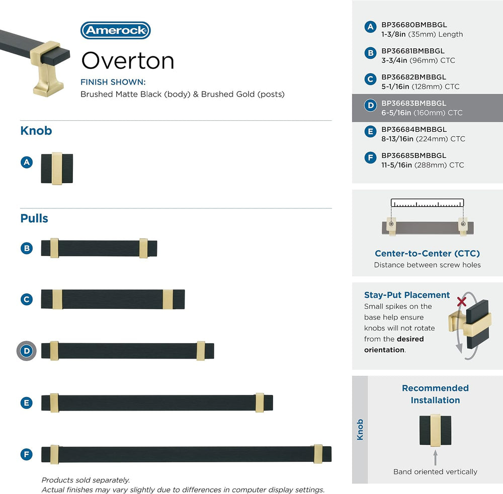 Amerock | Cabinet Pull | Brushed Matte Black/Brushed Gold | 6-5/16 inch (160 ...