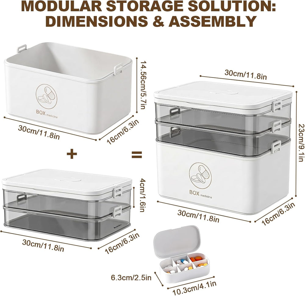 3-Tier Medicine Organizer Storage Box with Handle, Portable First Aid Kit Org...