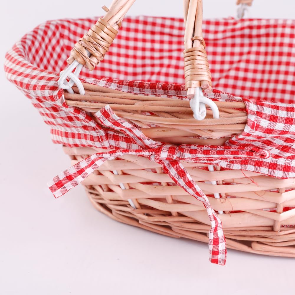 Oval Wicker Bread Basket, Handwoven Willow with Removable Liner, Folding Hand...