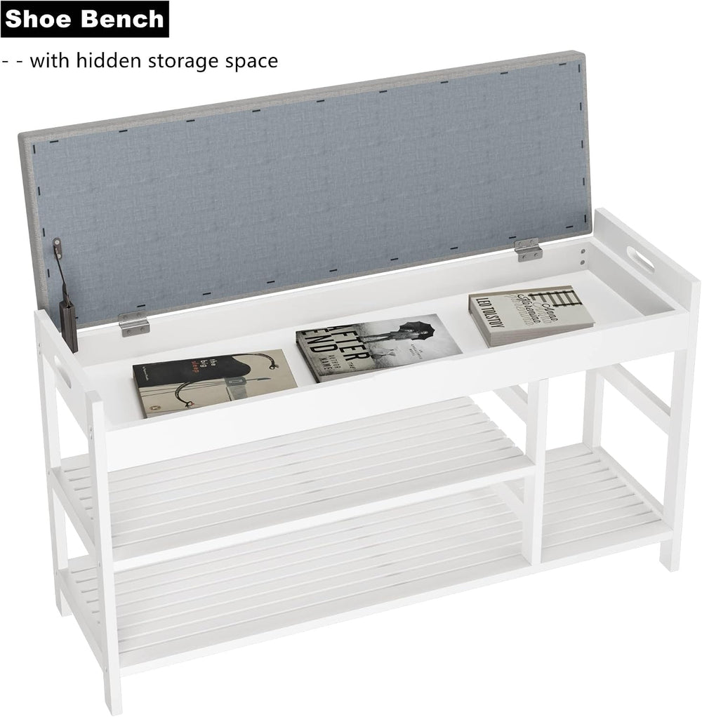 2-Tier Shoe Rack Bench with Flip-Top Storage, 36" Entryway Bench with Seat