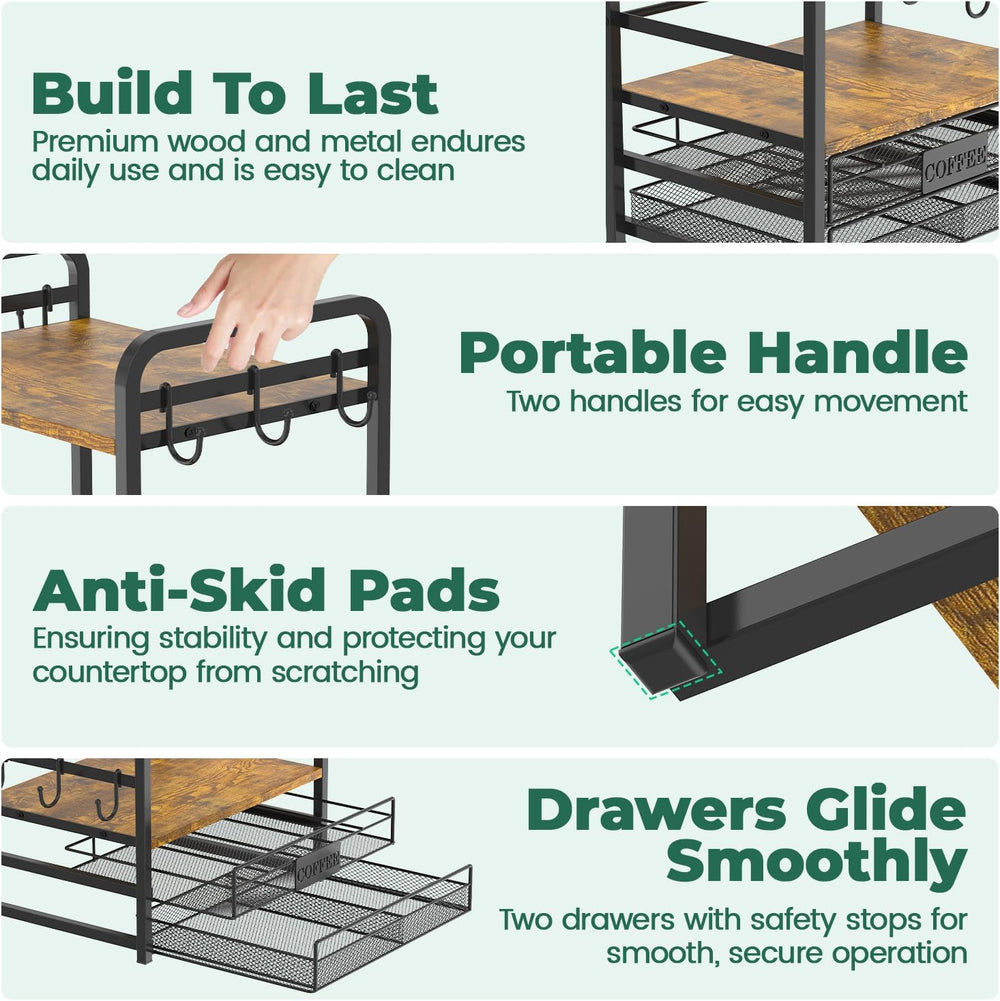 Coffee Bar Organizer Station Shelf Mug Holder for Countertop