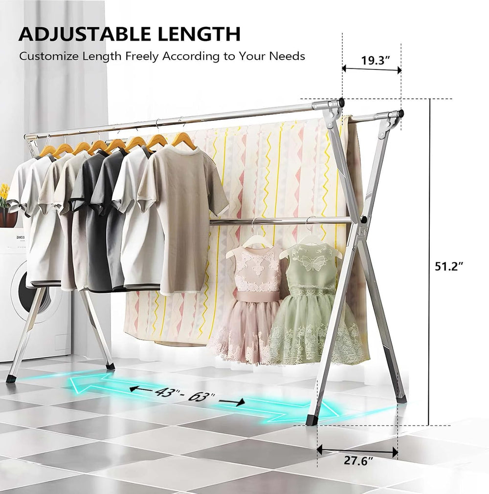 URYAN 63 Inches Clothes Drying Rack, Heavy Duty Stainless Steel Laundry Dryin...