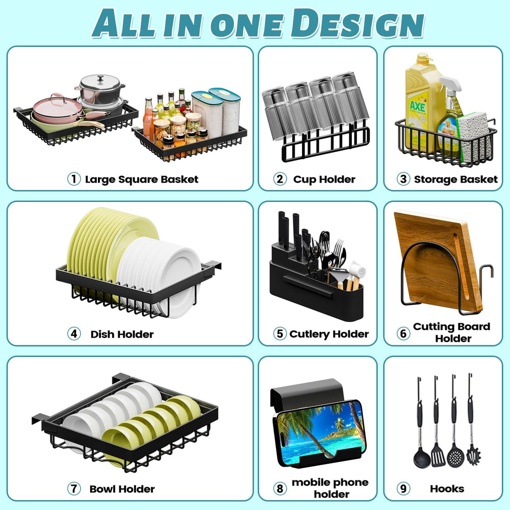 ADBIU Over The Sink Dish Drying Rack (Expandable Height and Length) Snap-On D...