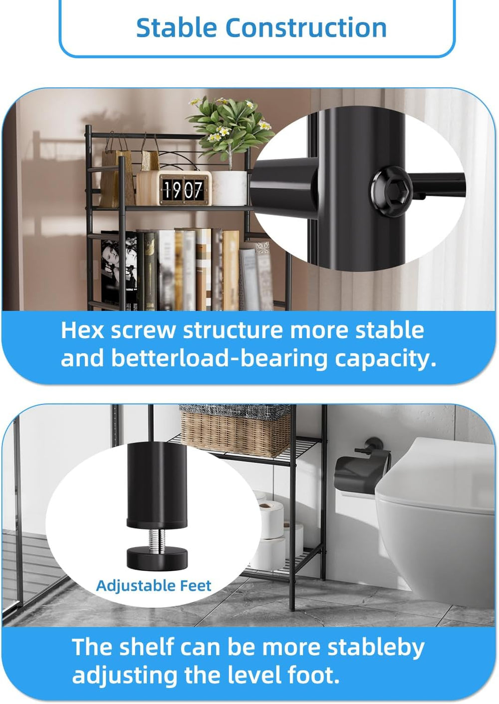 LEEDA 5-Tier Metal Shelving Unit, Sturdy Bathroom Storage Shelf & Free St...