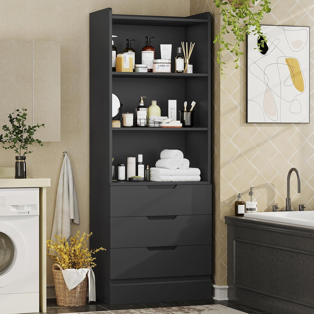 DICTAC Bookcase with 3 Drawers and Shelves 73.23'' Tall Bookshelf wit...